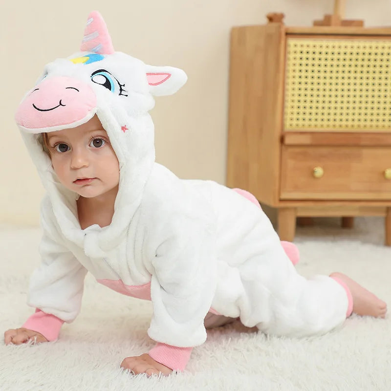 Winter Baby Rompers Baby Pijamas Panda Tiger Leopard Monkey Fox Animal Cartoon Hooded Jumpsuits Cosplay Costume Boys Girl Pajama