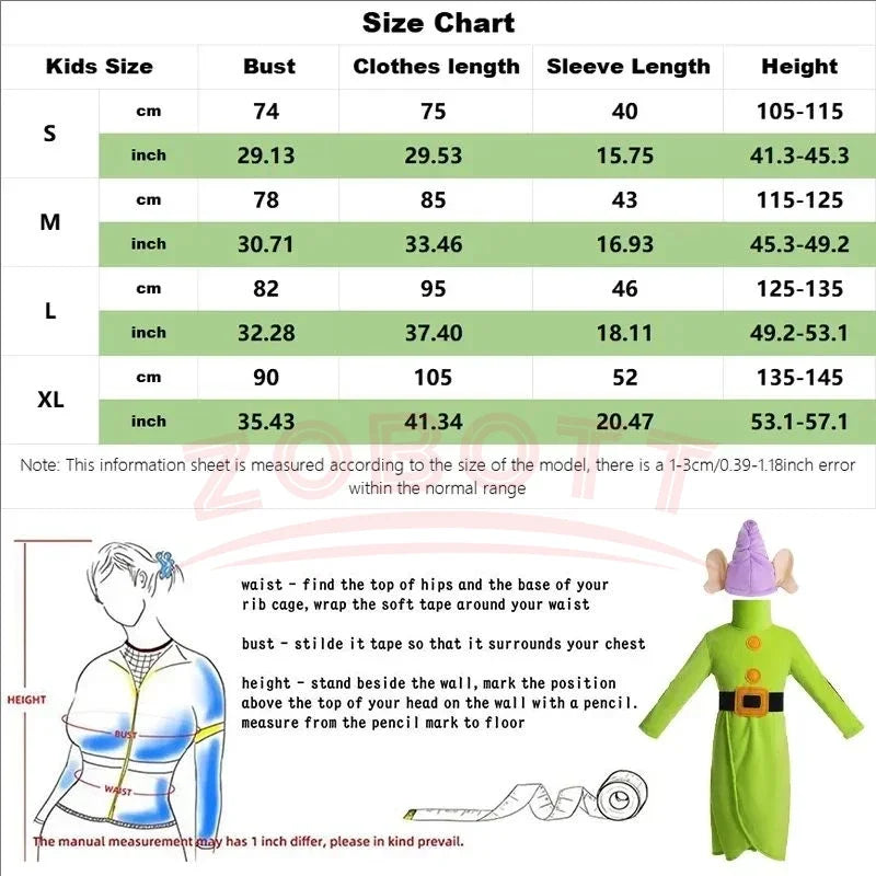 Seven Dwarf Man Costume Snow Princess Outfit Christmas Child Boys Girls Big Ears Elf Pixie Cosplay Santa Party Clothes For Kids