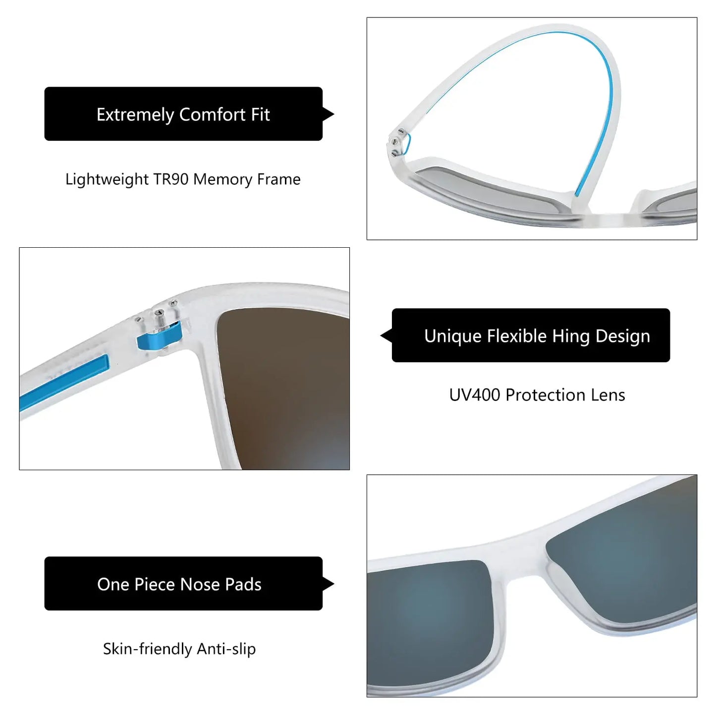 Polarized Sunglasses for Men Shades Lightweight TR90 Frame UV400 Protection Square Outdoor Trave Driving Sun Glasses