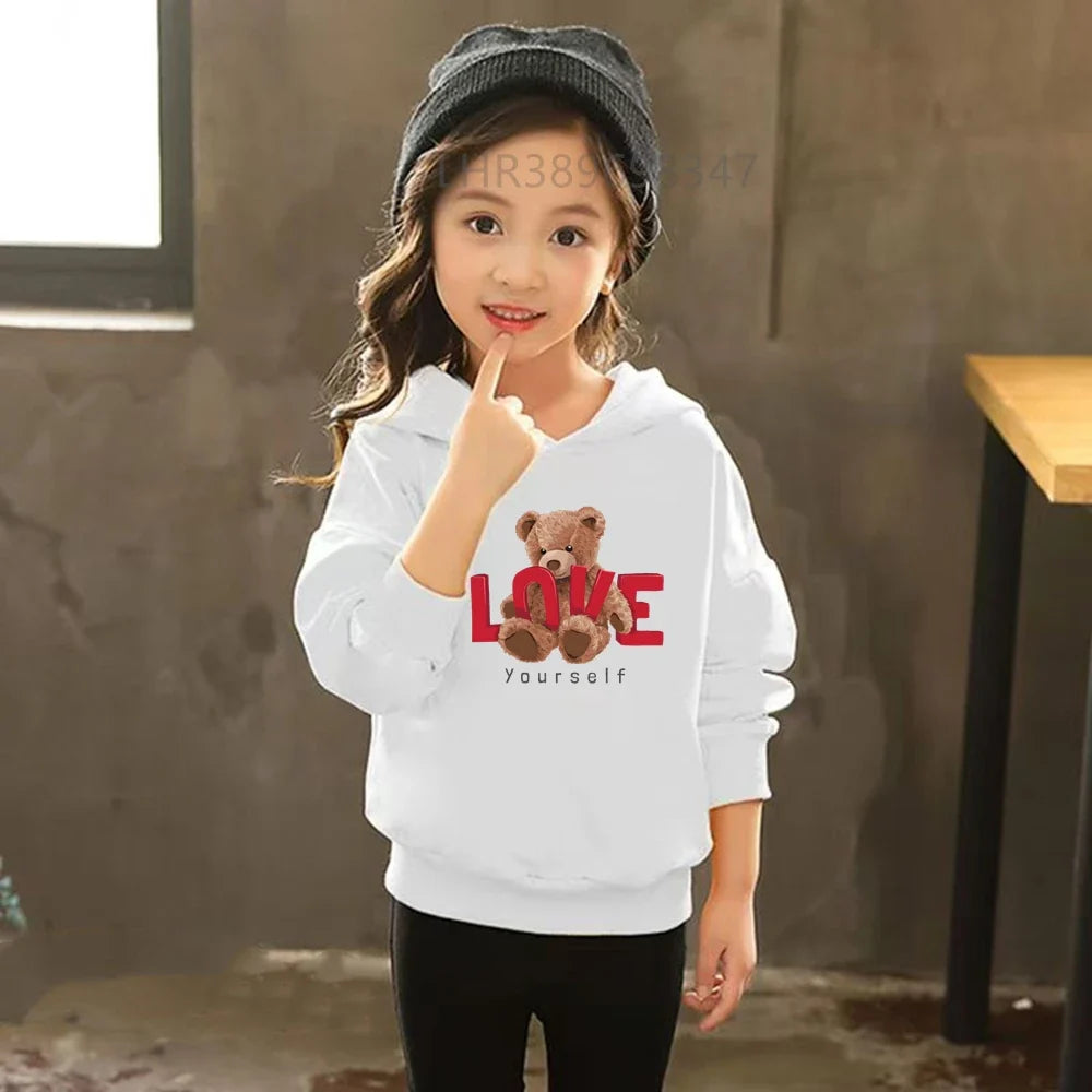 Little Bear Children's Hoodies Top+Bottom Girls Pink Boy Black Age 3-12 Coat Casual Toddler Long Sleeves Suit Print Clothing
