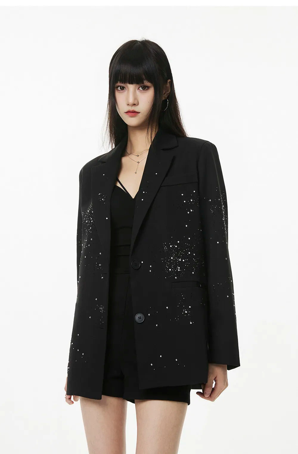 Women's Rhinestone Blazer Long Sleeve Suit Jacket Designer Loose Fit Office Casual Sparkly Blazer Fashion Outerwear Coat