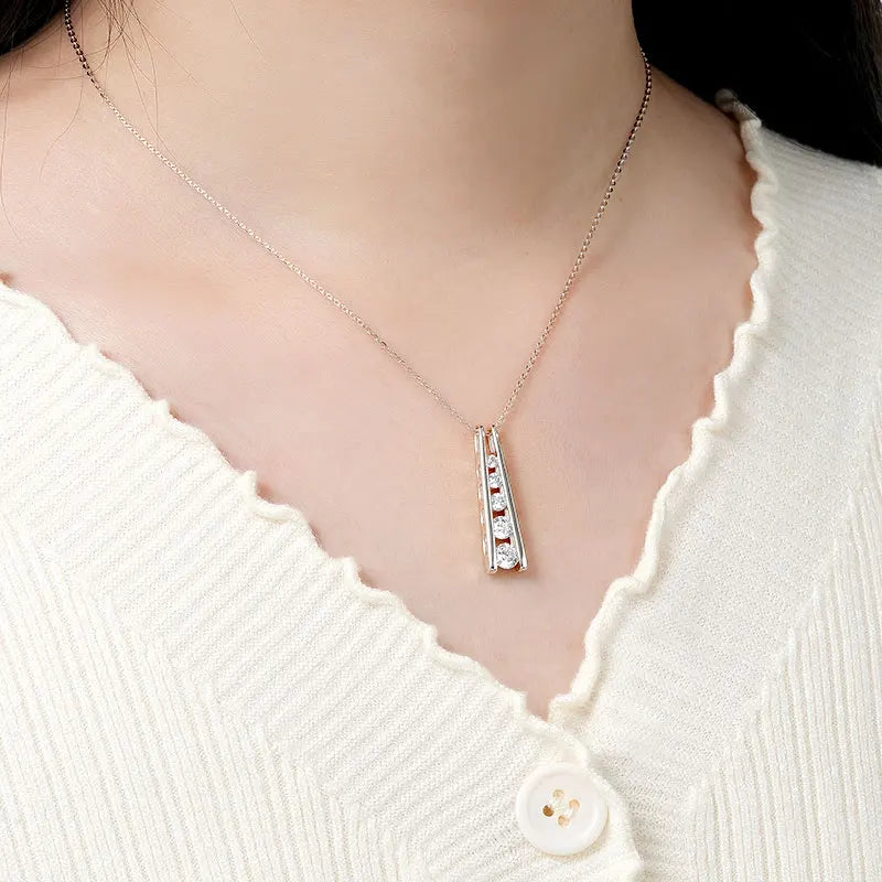 Exquisite Geometric Trapezoid Pendant Necklace 925 Sterling Silver Round Full Moissanite Necklaces for Women Jewelry Gift
