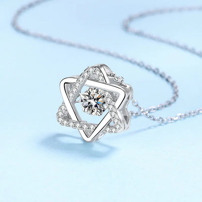 Simulation Diamonds Necklace for Women Six-pointed Star Romantic 0.5ct Moissanite Pendant Wedding S925 Silver Jewelry