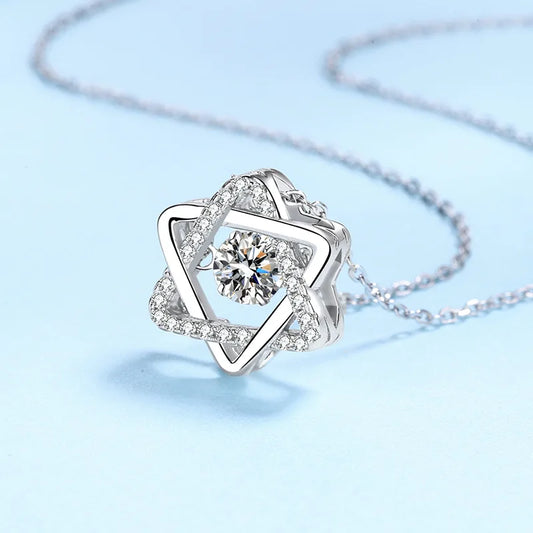 Simulation Diamonds Necklace for Women Six-pointed Star Romantic 0.5ct Moissanite Pendant Wedding S925 Silver Jewelry