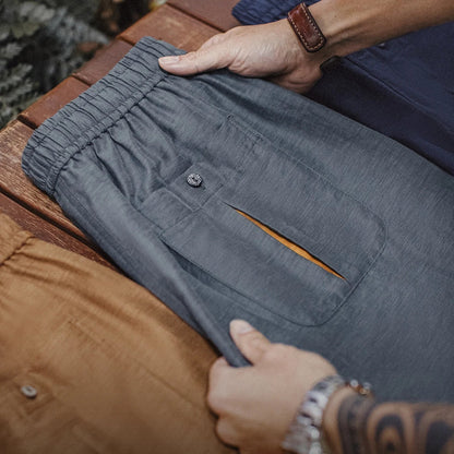 Men's Lyocell Linen Look Shorts Straight Leg Elastic Waist Lightweight Breathable Old Money Casual Summer Male Pants