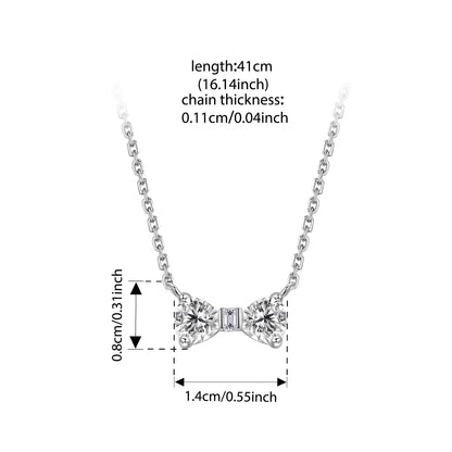 925 Sterling Silver Full Zircons Bow Pendant Necklace Sweet Bowknot Link Chain for Women Girls Birthday Gift Fine Jewelry