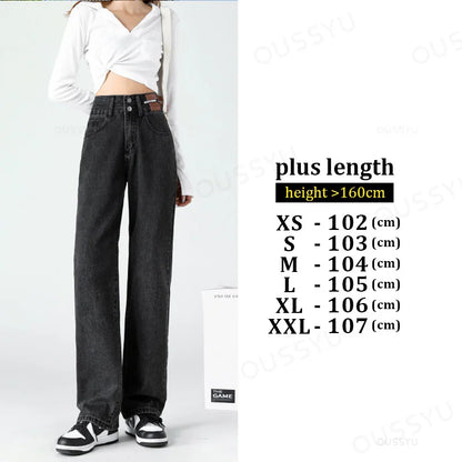 Y2K Woman Jeans High Waist Wide Leg Cotton Denim Clothing Blue White Streetwear Vintage Fashion Harajuku Straight Pants
