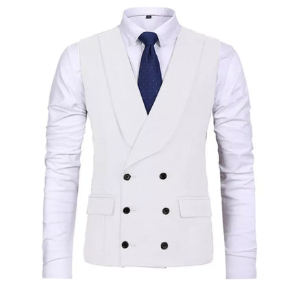 Men Vest Gray Double Breasted Casual Business Waistcoat Jacket Formal Slim For Groosmen Wedding Banquet Suit