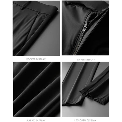 New Ice Silk Casual Pants Men Spring and Summer Mid Straight Thin Breath Pants Comfortable Light Elastic Loose Trousers