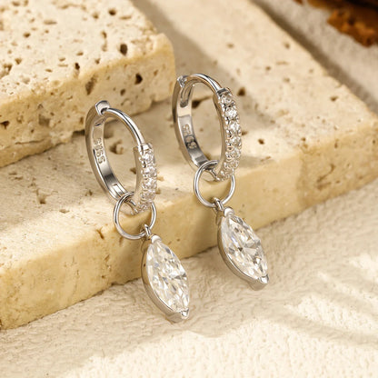 0.5Ct D Color Rhombic Moissanite Ear Buckles 925 Sterling Silver Luxury Shiny Hoop Earrings for Women Wedding Jewelry