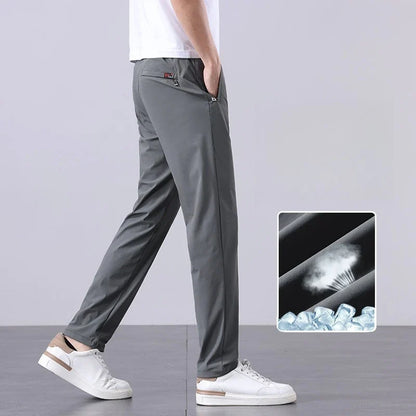 Summer New Men's Ice Silk Pants Korean Y2K All Match Elastic Sweatpants Office Business Casual Fashion Straight Suit Trousers