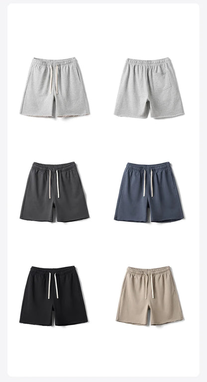 2025 Summer New Oversize 390gsm Drawstring Shorts Men  Raw  Hem Athletic Sports Runinng Shorts