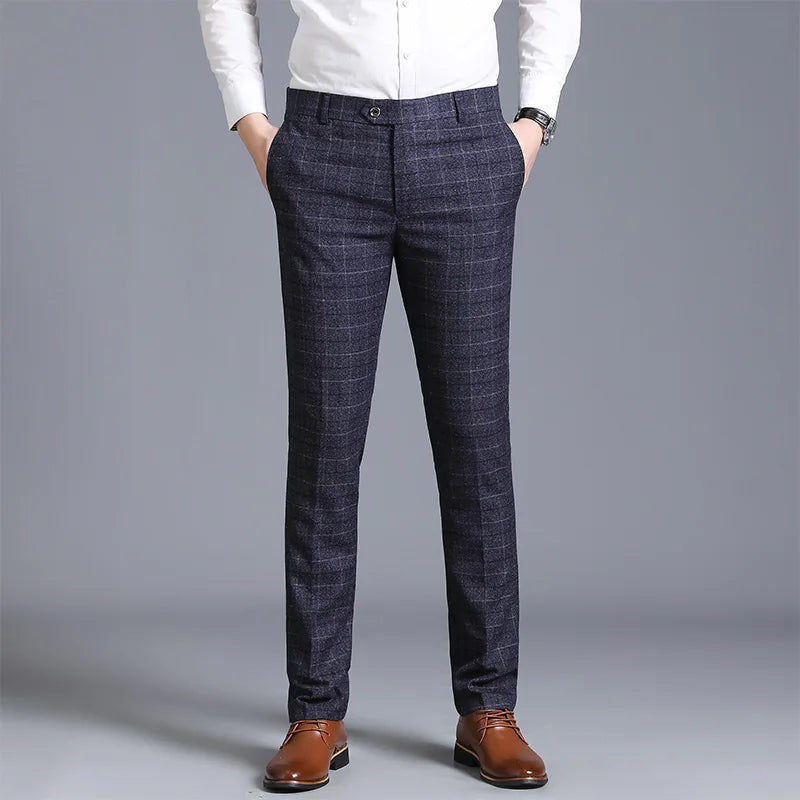 Autumn New Men's Suit Pants, Asian Sizes Office Trousers, Available in Blue, Red, Gray, and Black.