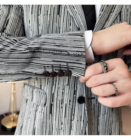 Fashion Meteor Line Checkered Elegant Suit Jacket Men Fashion De Luxe Business Slim Fit Single Breasted Social Party Dress Coats