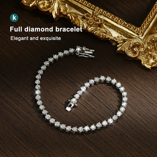 Bracelet de tennis en moissanite couleur D de 3 mm, serti 3 griffes, bijoux fins tendance pour femme et homme, certifié GRA, bracelet en argent s925