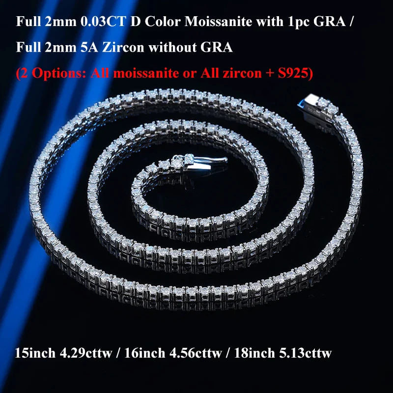 Sparkling Real Full 2.5/3/4/5mm D Color Moissanite Tennis Necklace for Women S925 Silver Diamond Neck Chain Necklaces Gift
