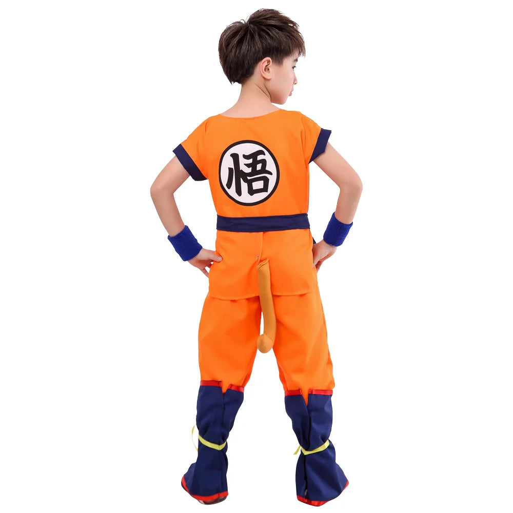 Adult Children's Anime Holiday set Son Goku Carnival Halloween Party anime Cosplay costume Top/pants/belt/tail/wrist/wig costume