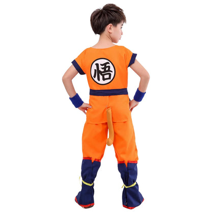 Adult Children's Anime Holiday set Son Goku Carnival Halloween Party anime Cosplay costume Top/pants/belt/tail/wrist/wig costume