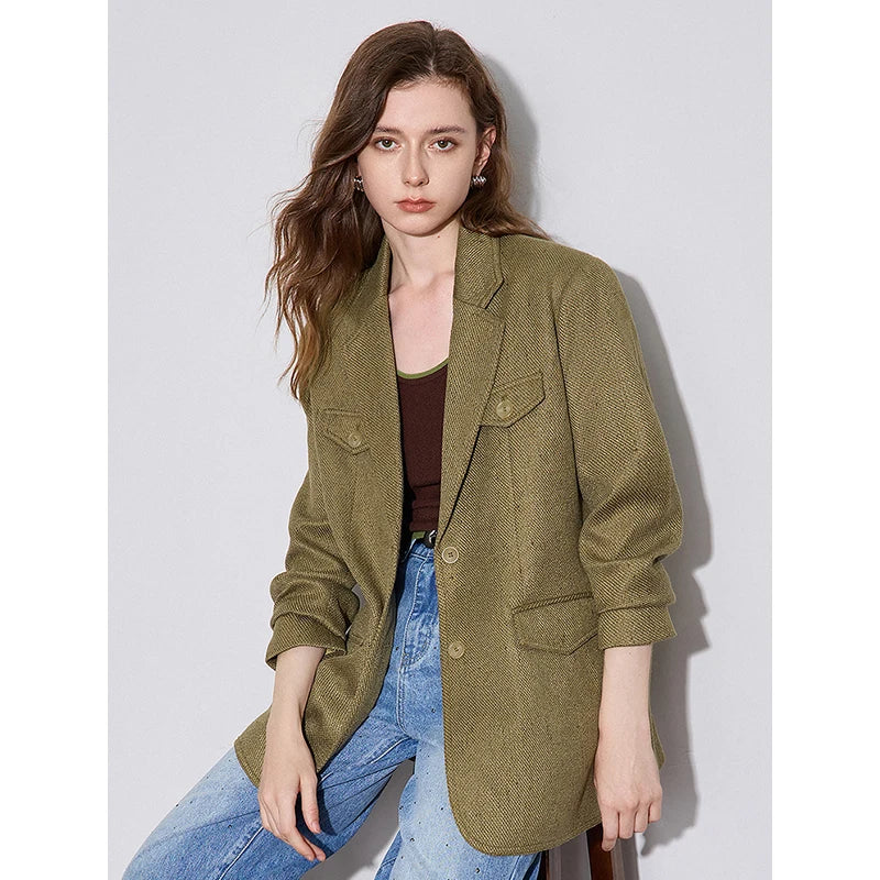 Women Blazer Jacket 2024 Autumn and Winter 2024 New High-end Tailored  Collar Thicking Jacket Coat