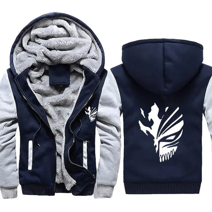 Men's Jacket Anime Bleach Zip Up Hoodies Thicken Warm for Men Fleece Long Sleeve Coat Casual Hooded Streetwear Men Winter Coats