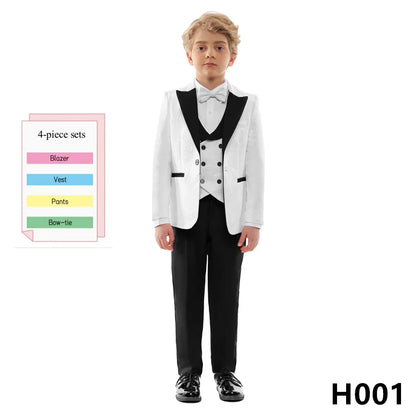 Classic Wedding Suit Set For Boys Slim Fitting Tuxedo Suits Blazer Vest Pants Bow-Tie 4PCS Graduation Piano Costume Dress wear