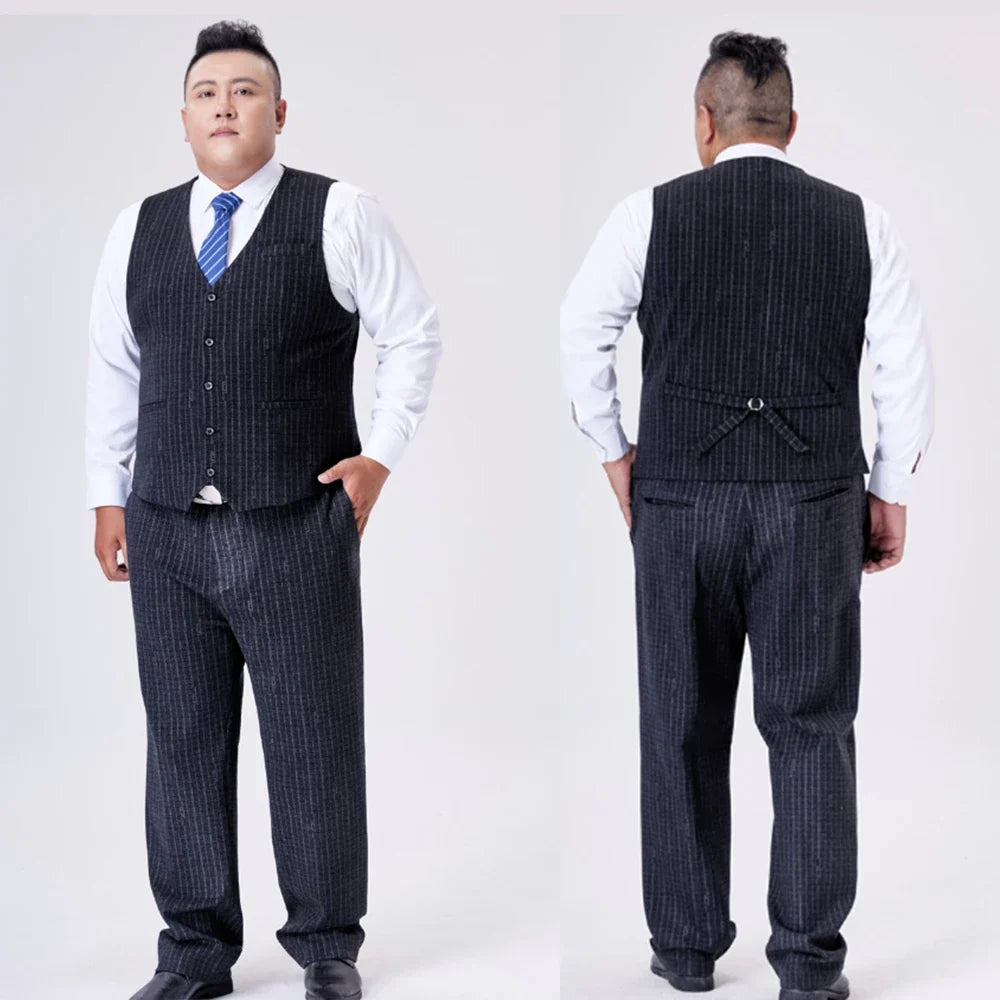 New Plus Size Mens Vest Checkered Elastic Single Breasted Waistcoat For Host Groom Groomsmen Coffee Khaki l Suit Vest for Men