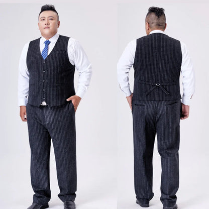 New Plus Size Mens Vest Checkered Elastic Single Breasted Waistcoat For Host Groom Groomsmen Coffee Khaki l Suit Vest for Men