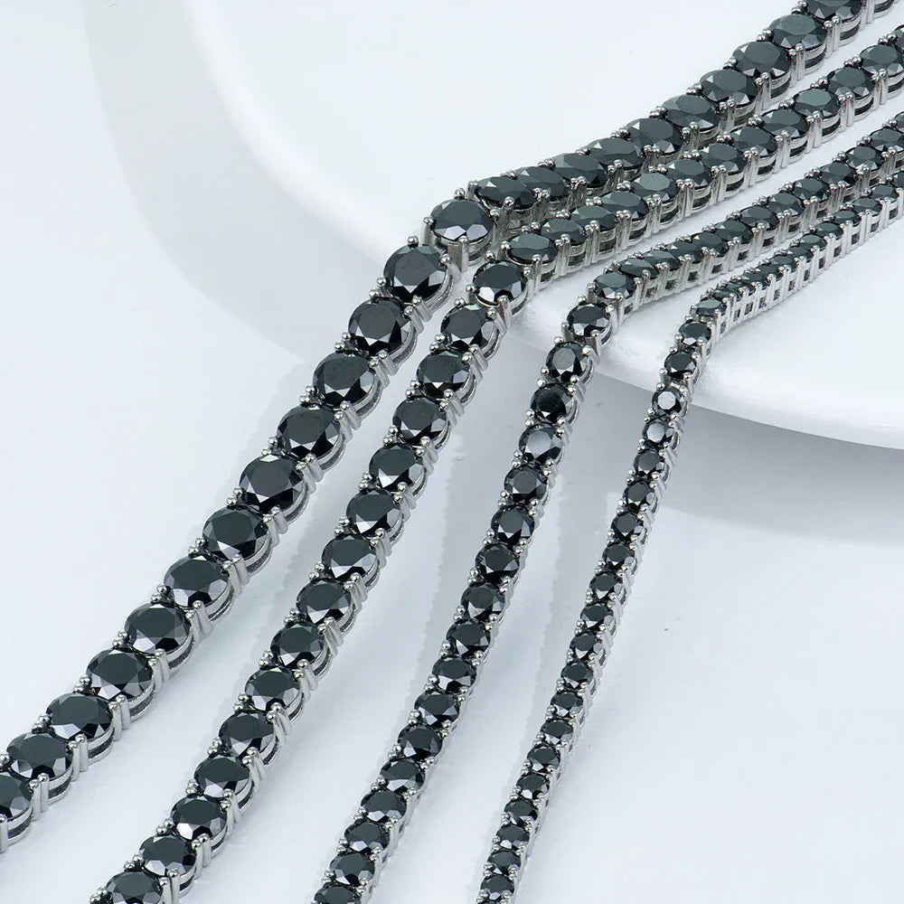 3/4/5/6.5mm Full Black Moissanite Tennis Necklace with GRA 925 Sterling Silver Lab Diamond Hiphop Necklace Jewelry for Men Women