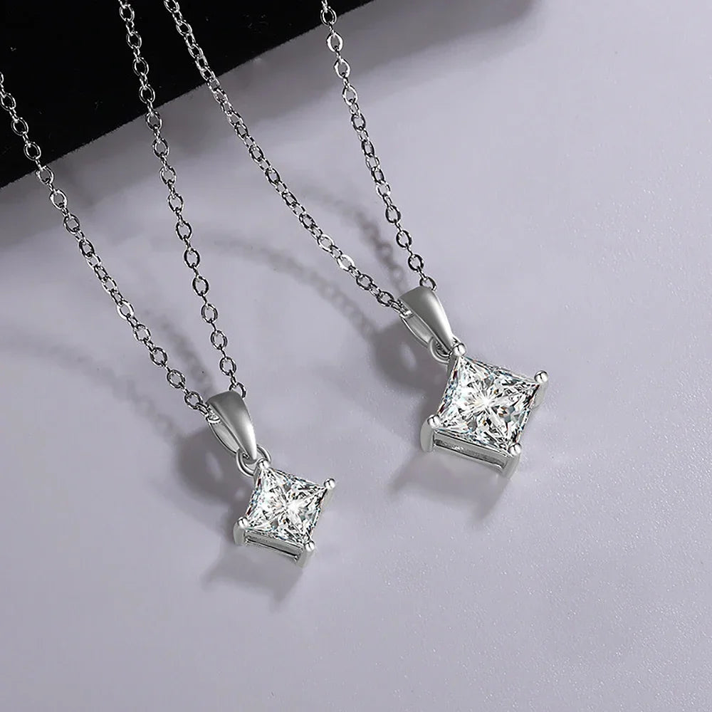 1/2carat  Certified Princess Cut Moissanite Pendant Necklace 925 Sterling Silver D Color Square Solitaire Diamond Neck Chain