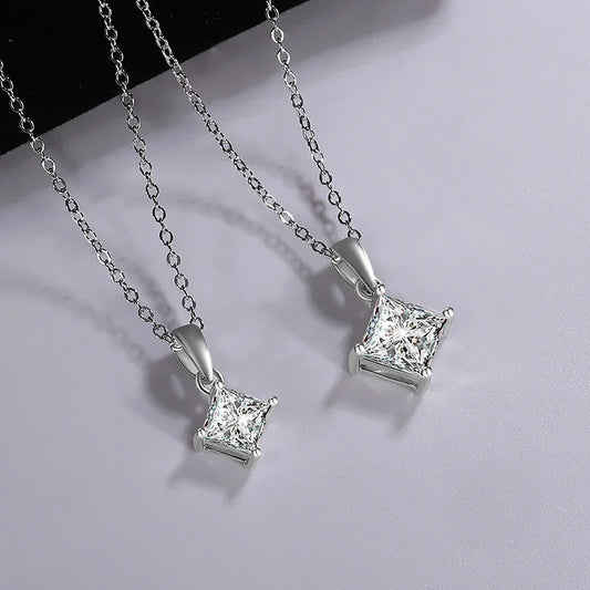 1/2carat  Certified Princess Cut Moissanite Pendant Necklace 925 Sterling Silver D Color Square Solitaire Diamond Neck Chain