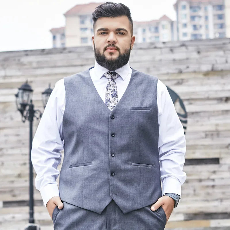 2025 Plus Size Suit Vest Men Solid Color Single Breasted Waistcoat For Host Groom Groomsmen Grey Black Navy Waist Coat 9XL