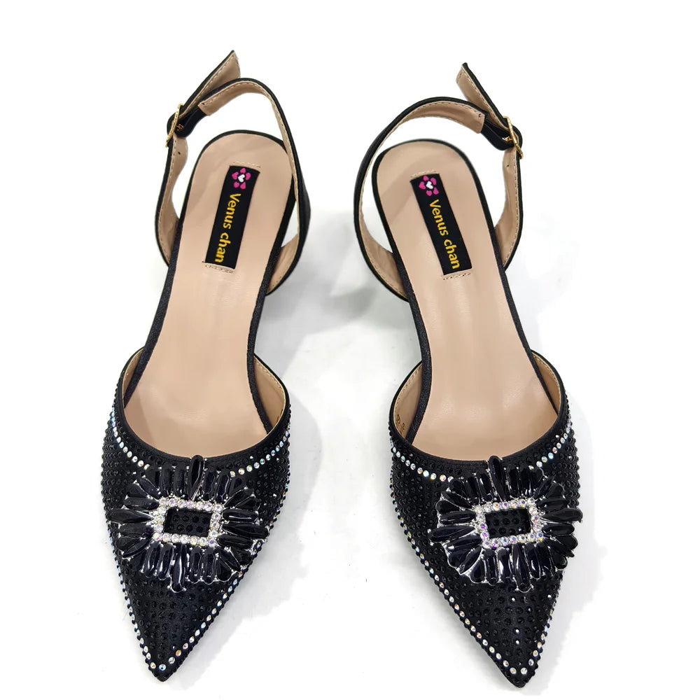 2025 Nigerian Women's Party Shoes and Bags Medium Heel Pointed Toe Elegant Party Footwear With Matching Color Handbag for Women