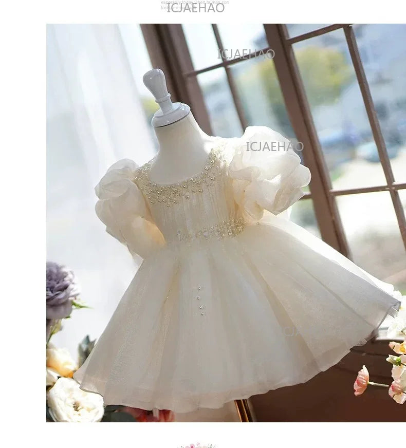 Kids Formal Champagne Children Girls Birthday Princess Summer Costume Flower Girl Wedding Little Gown Host Piano Performance