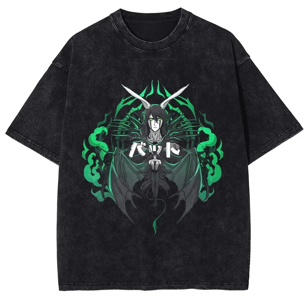 Japan Classic Anime BLEACH Zaraki Kenpachi Print T-shirt Men WomenCasual Tees Vintage Style Cotton Clothing Harajuku Washed Tops