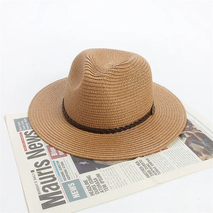 Large Size 56-60cm New Natural Panama Straw Hat Summer fashion Men Women Wide Brim Beach UV Protection Fedora Bohemia Sun Hat