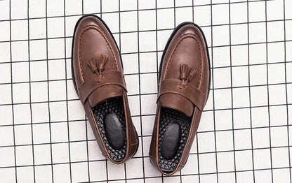 With Tassels Loafers Office Leather Shoes for Men Platform Thick Sole Pointed Toe Man Casual Shoe High Quality Fashion Elegant