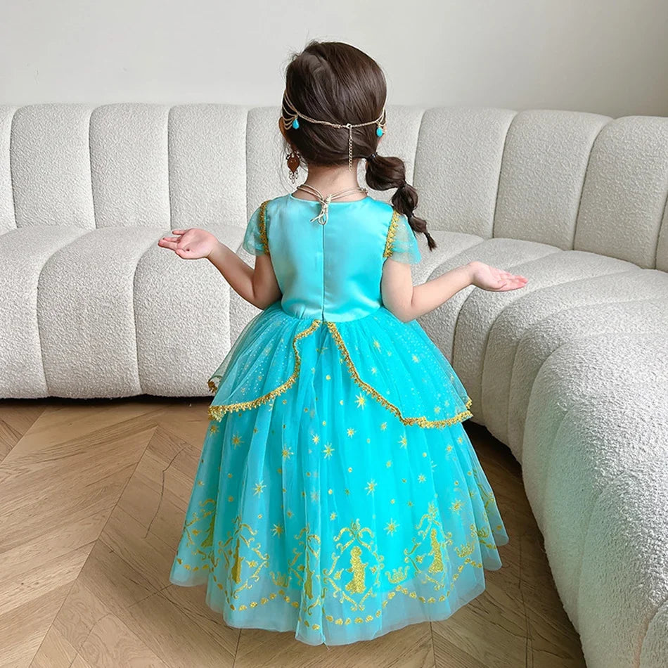 Girl Halloween Princess Dress Aladdin Magic Lamp Jasmine Dress Girl Fancy Mesh Ball Gown Childrens Day Gifts Carnival Costume