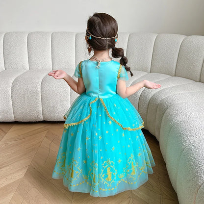 Girl Halloween Princess Dress Aladdin Magic Lamp Jasmine Dress Girl Fancy Mesh Ball Gown Childrens Day Gifts Carnival Costume