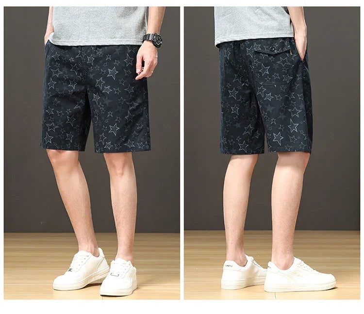 Streetwear Star Print Shorts Men Hawaii Beach Casual Shorts Outdoor Cotton Sports Elastic Waist 6XL Oversized Baggy Half Pants