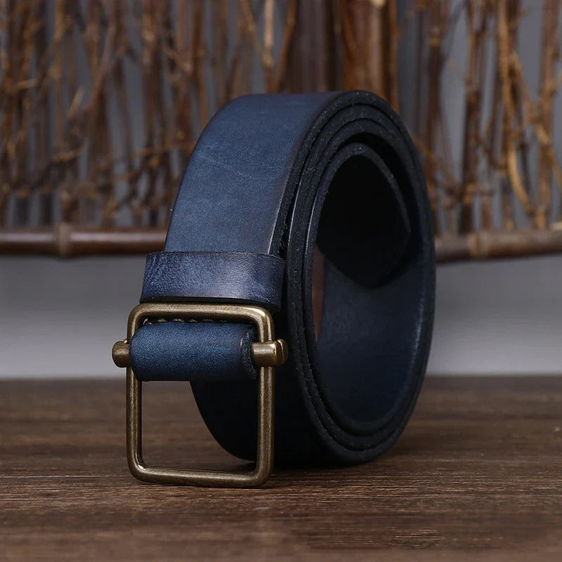 3.8 Wide Pure Cowhide Genuine Leather for Men's High Quality Jeans No Drilling Smooth Buckle Belts Cowboy Waistband Male Fashio