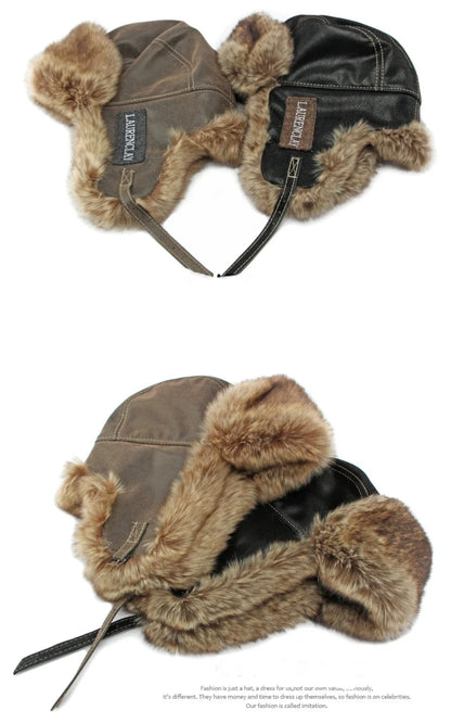 Bomber Hat New Thick Warm Men Women Russian Fur Hat Male Windproof PU Leather Ski Trapper Earflap Cap Winter Hat Ushanka