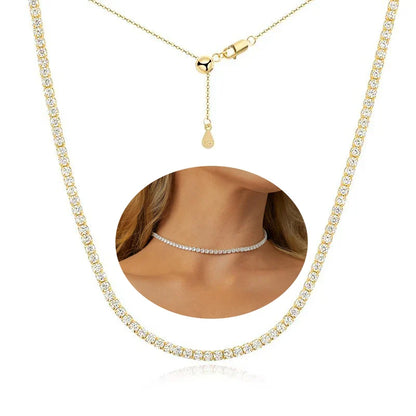2mm Full Moissanite Diamond Tennis Necklace With Heart Cut Diamond Riviera Necklace S925 Silver Adjustable Choker for Women