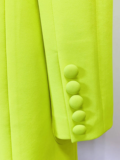 HIGH STREET Newest Fashion 2026 Designer Jacket Women Peak Strong Shoulder Double Breasted Long Blazer Fluorescein