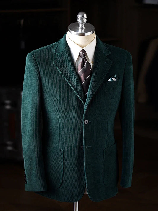 High-Quality Corduroy Men Suits 1 Pieces Classic Casual Single Breasted Groom Tuxedos Tailor Made Jackets Male Blazers Costume
