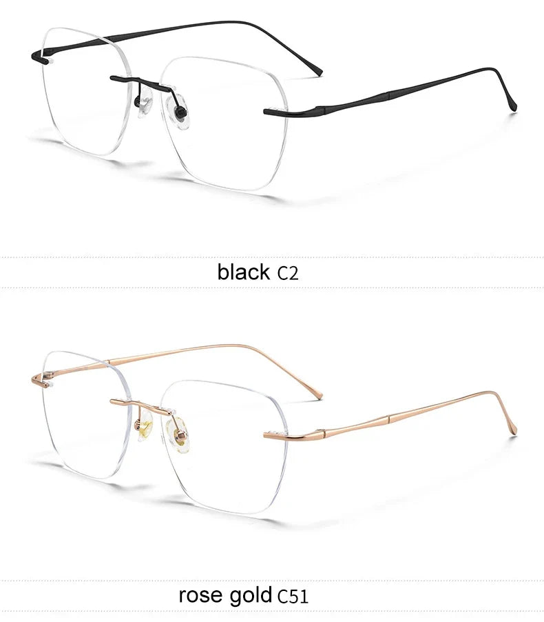 Ultra-light Titanium Rimless Myopia Frames Unisex Simple Square Read Frames Glasses Customized Prescription Glasses F0623