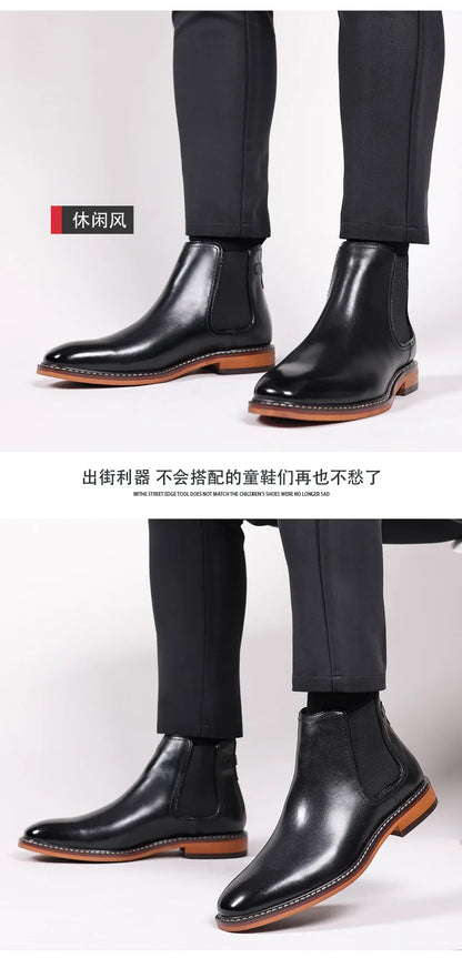 Brand Men's Chelsea Boots Genuine Cow Leather Handmade Boot Shoes Work Shoes For Formal Dress Wedding Business Party New
