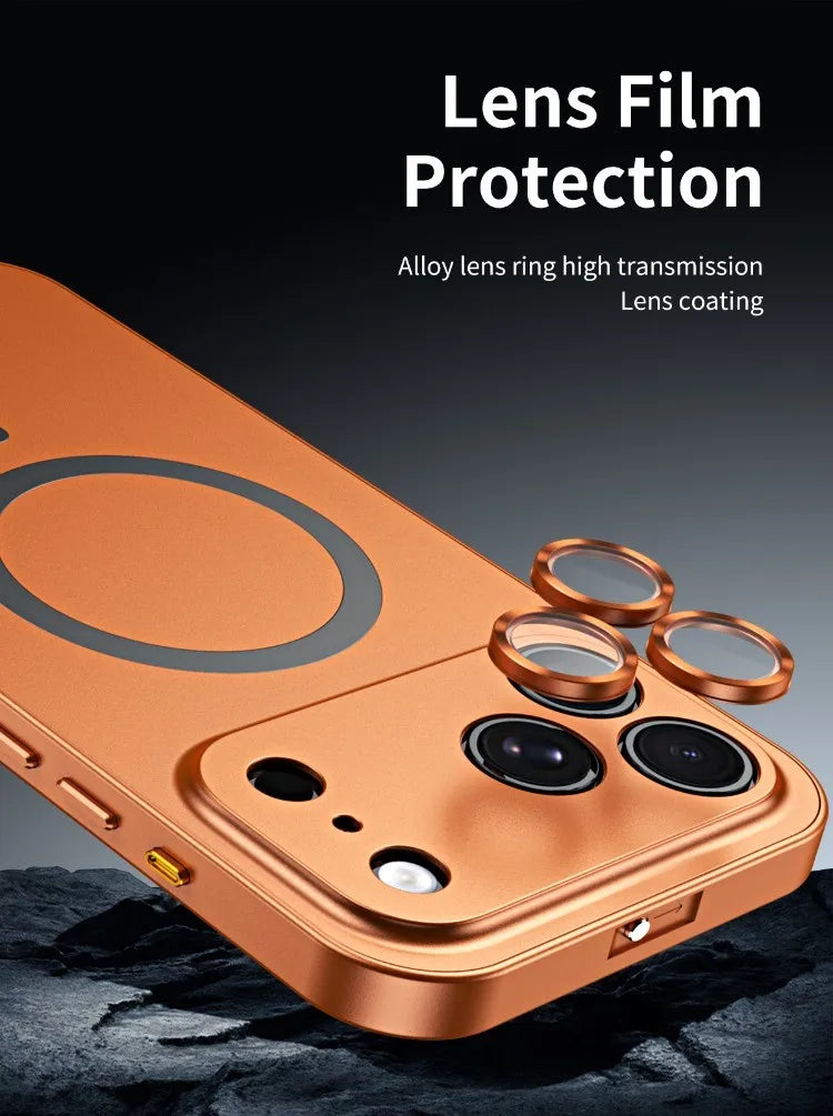 For iPhone Air, 17 Pro Max Magnetic Case ELVEV Anti-fingerprint Alloy Snap Buckle Phone Cover with Alloy Lens Ring Film
