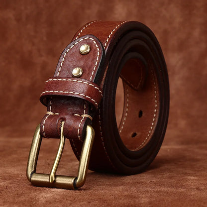3.8CM Men High Quality Genuine Leather Belt Luxury Designer Brass Pin Buckle Belts Pure Thick Cowskin Strap Male Jeans for Man