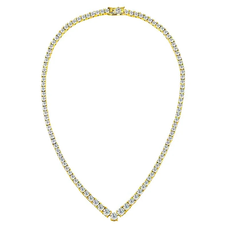 Moissanite Tennis Necklace for Woman V Style Wedding Party Neckchain 925 Sterling Sliver Plated 18k White Gold Necklace