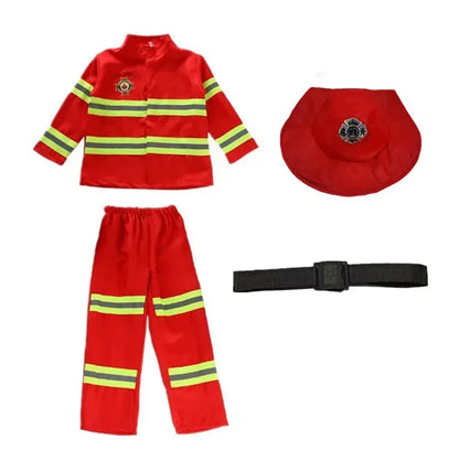 Kid Red Firefighter Costume with Reflective Stripes Zipper Suit Includes Fire Toy Set for Holiday Cosplay Dress Up Party Cosplay